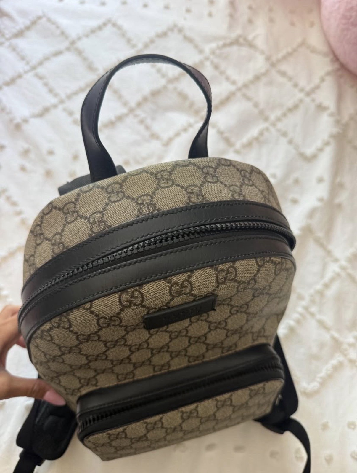 Gucci GG Monogram Small Backpack Beige/Black Zip, Adjustable Straps