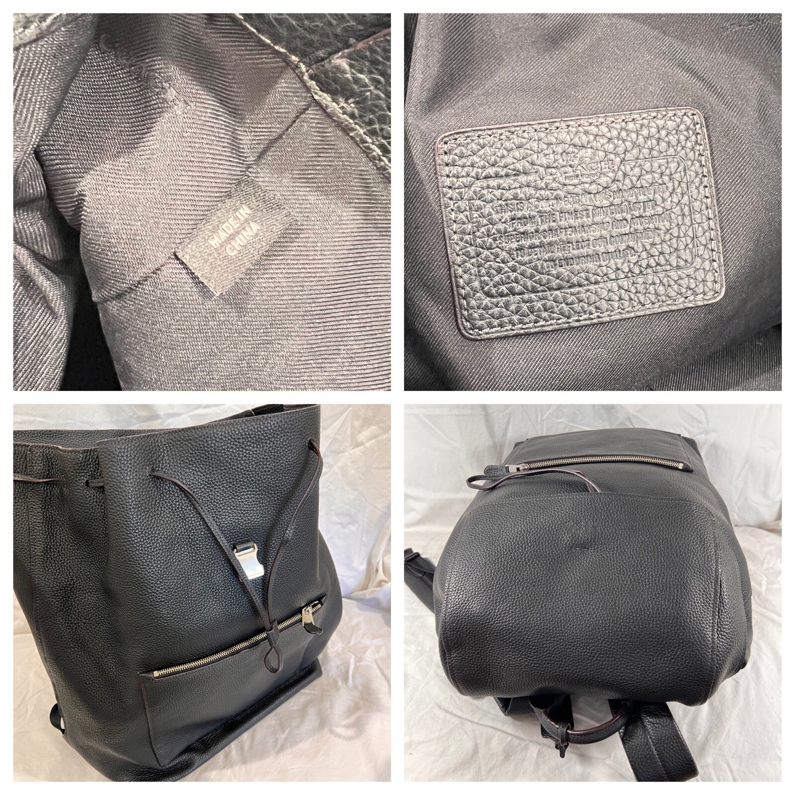 COACH Black Leather Drawstring Buckle XL Backpack Bag E1593 72005