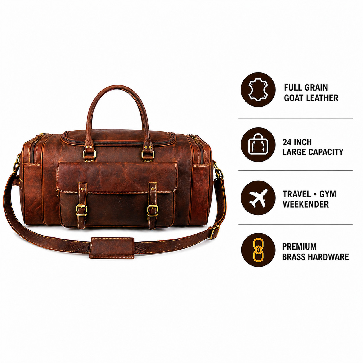 Handmade Rustic Leather Duffle 21in Vintage Weekender Carry On Travel Bag Large
