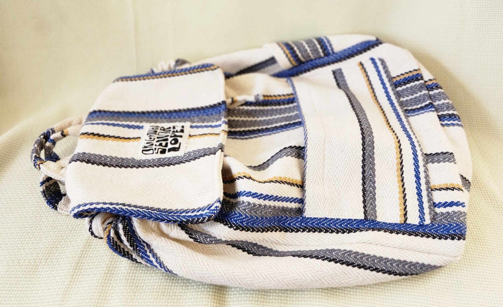 Original Senor Lopez Baja Backpack Striped Mexican Hippie Boho Beach Bag Recycle