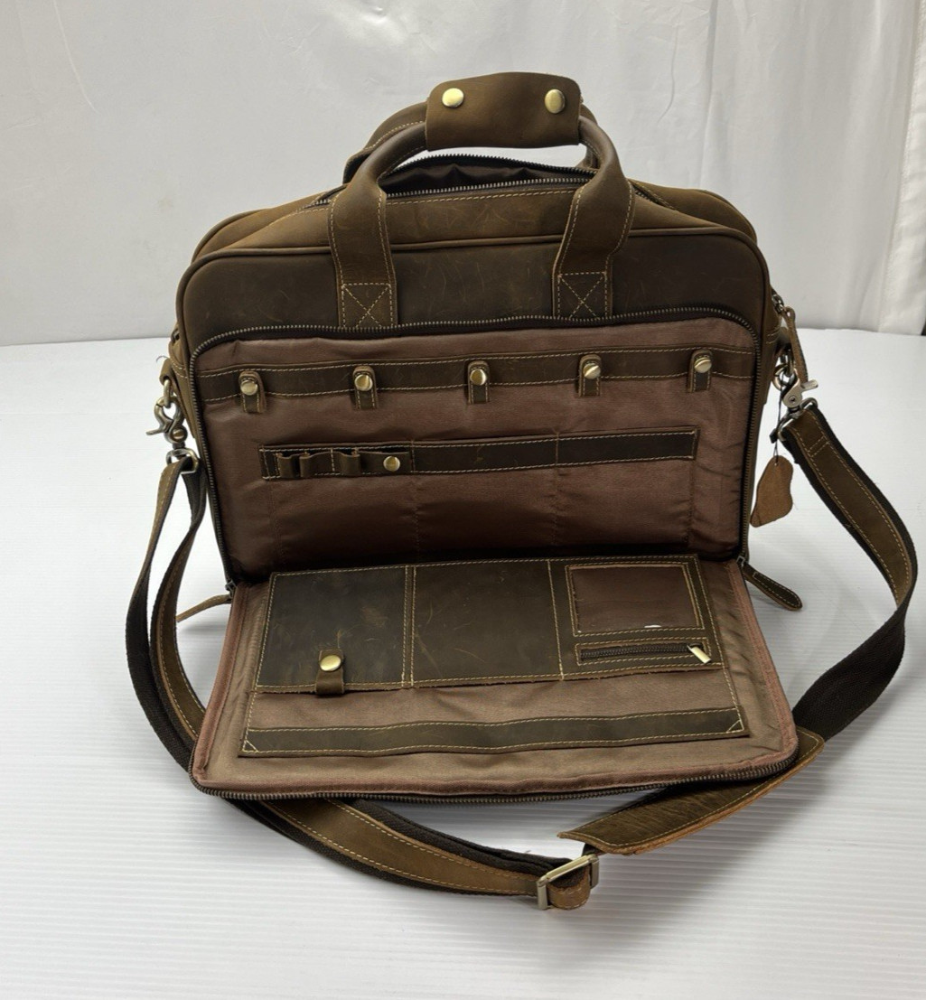 Delux Distressed Leather Briefcase Satchel Laptop Messenger Shoulder School Bag