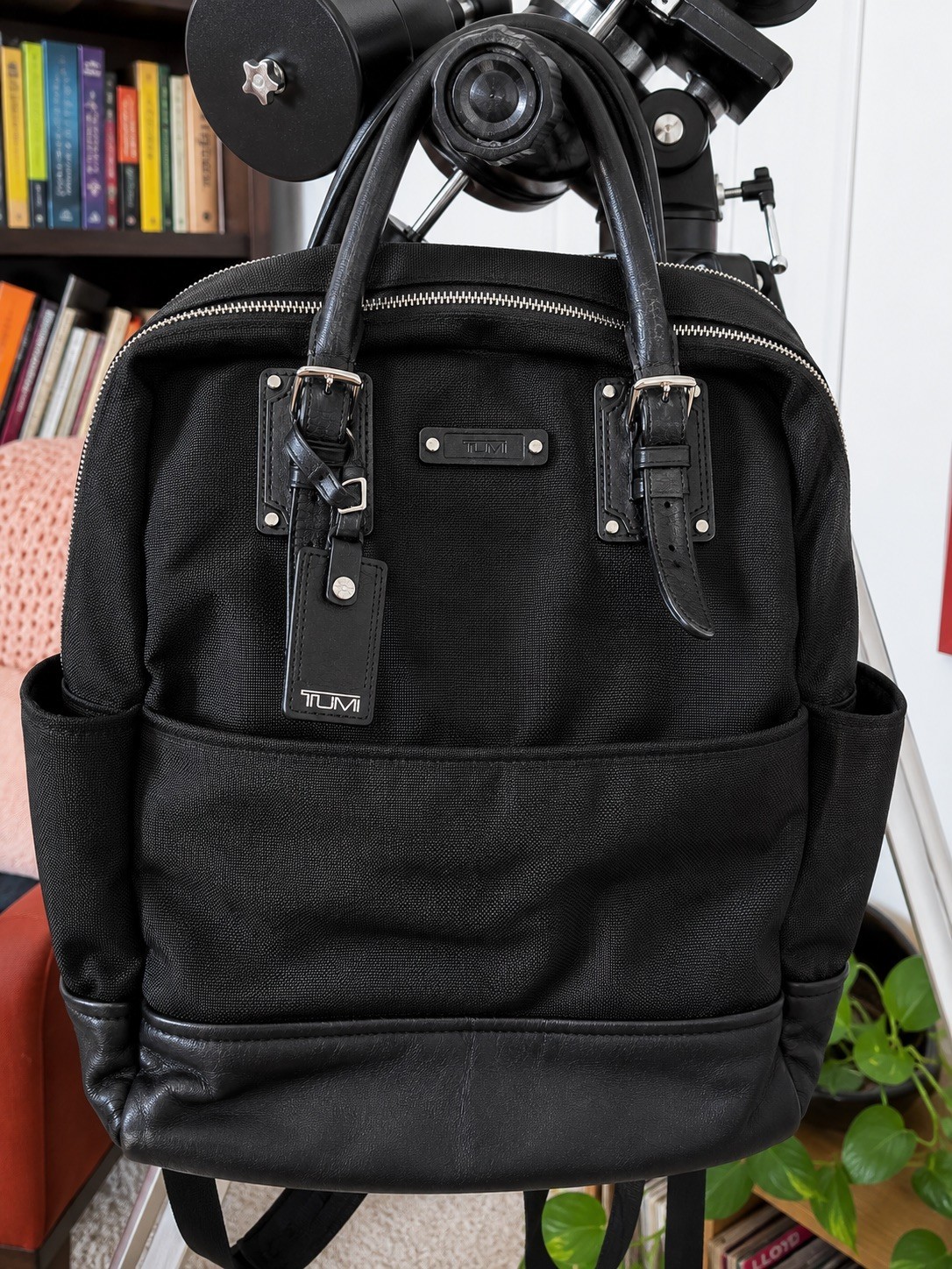 Tumi Backpack Briefcase Ballistic Nylon and Leather Black Used