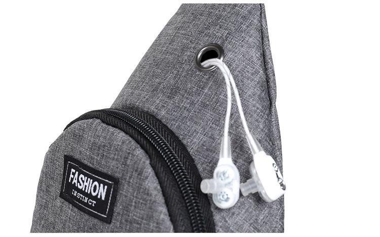 Mens Sling Chest Pack Nylon Shoulder Bag USB Charging Sports Crossbody Handbag