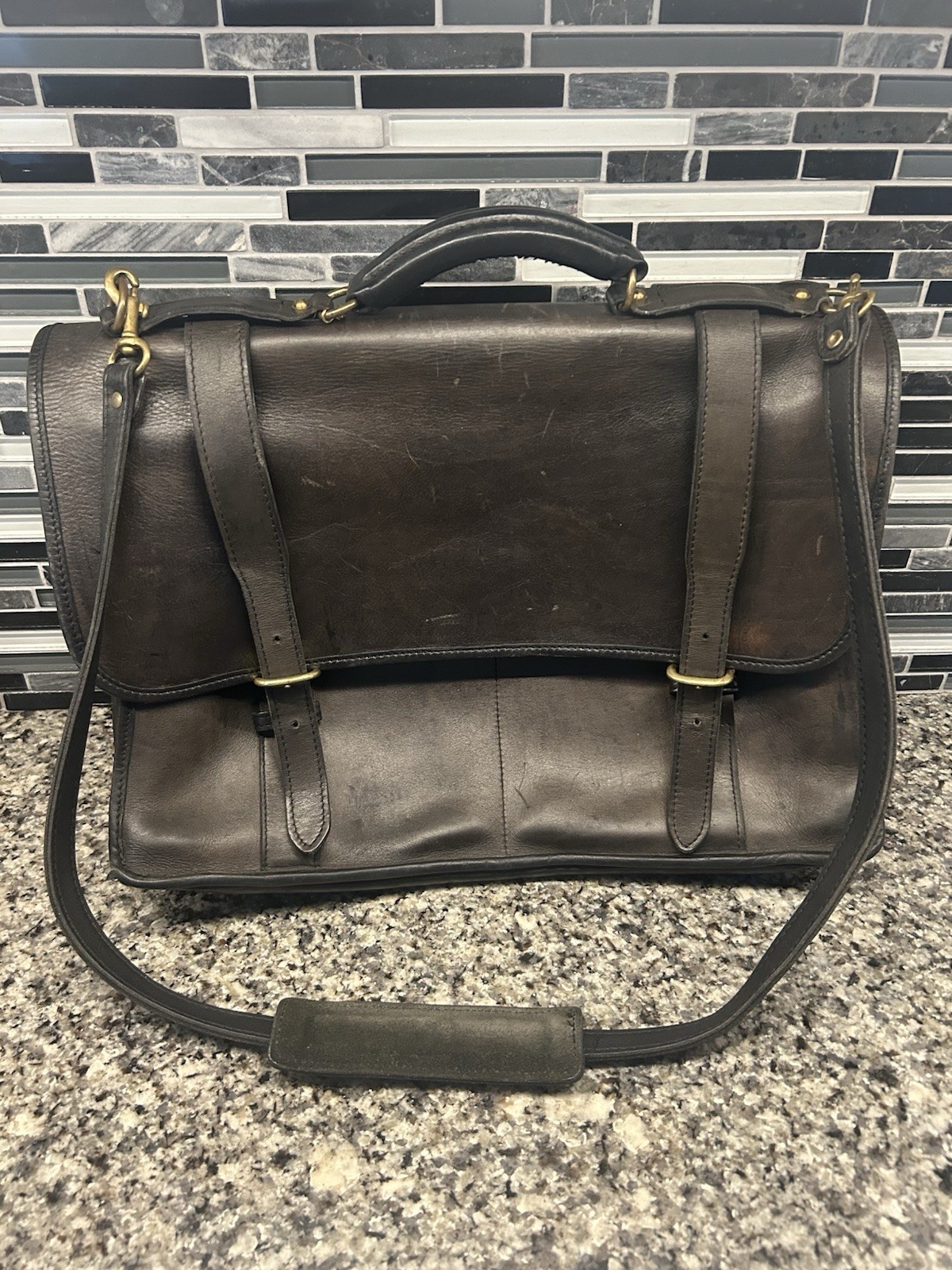 JACK GEORGES Made In USA UNIVERSITY EXECUTIVE LEATHER BRIEFCASE Dark Brown