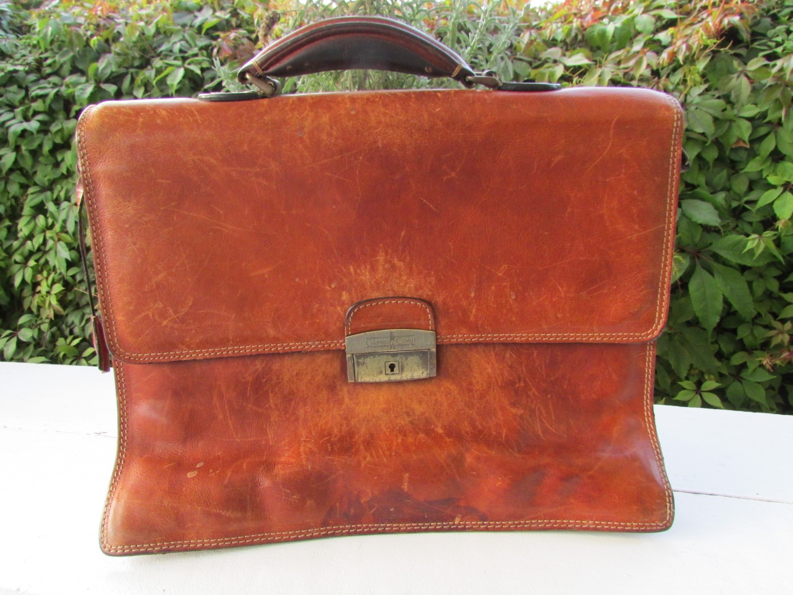 Gianni Conti Leather Briefcase Classic Vintage 3. Compartment 15in large