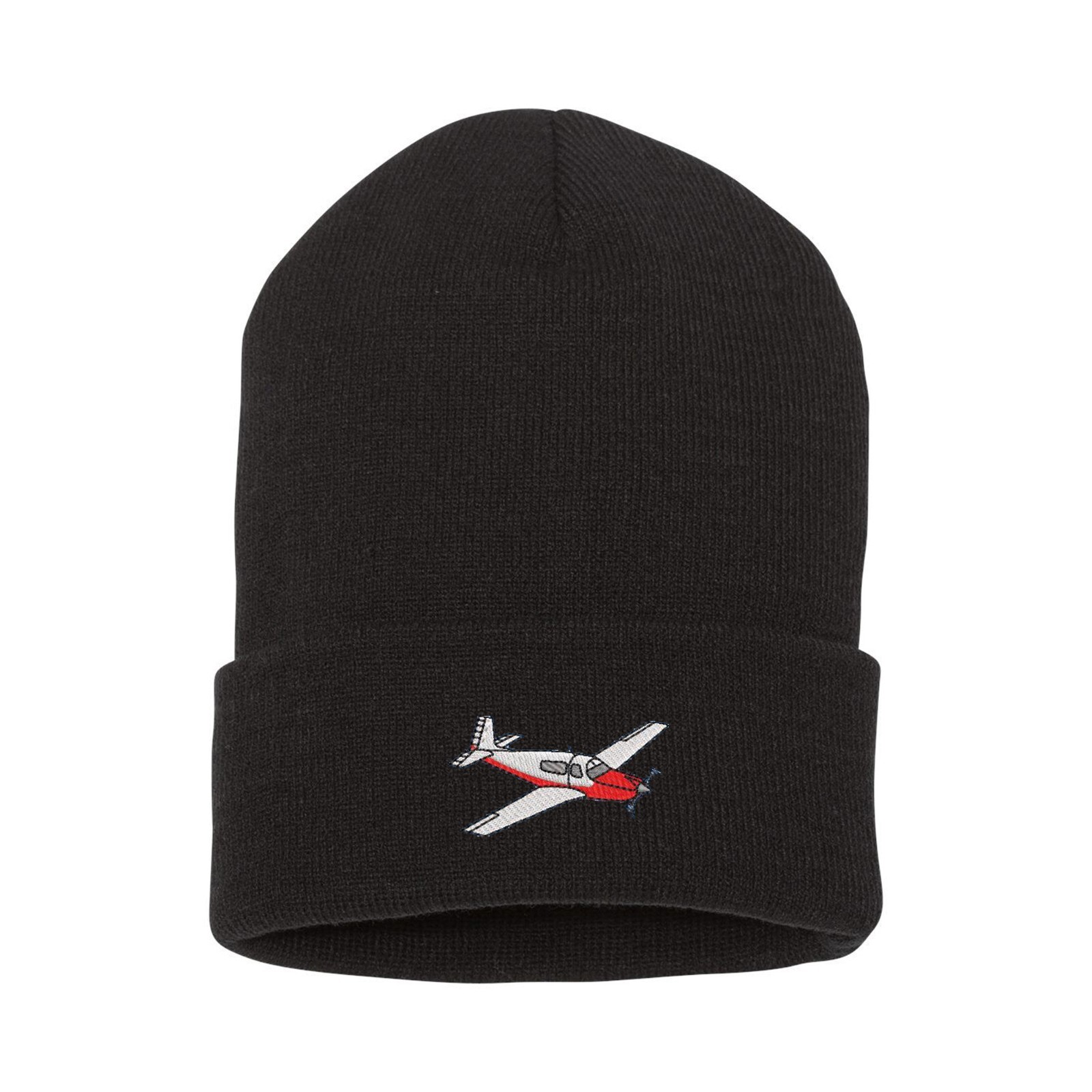 Airplane embroidered black beanie hat