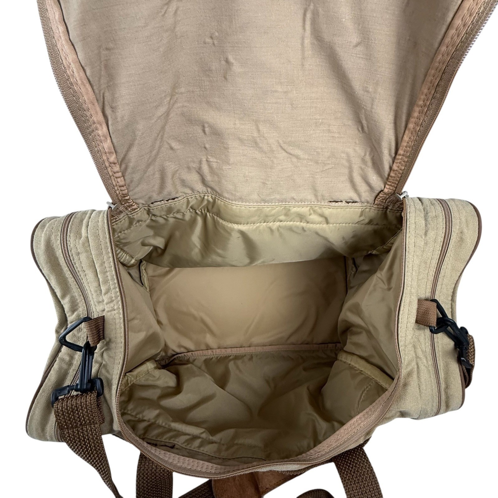 Eddie Bauer Ford Duffel Bag Tan Canvas Travel Gym Weekender Luggage Pocket