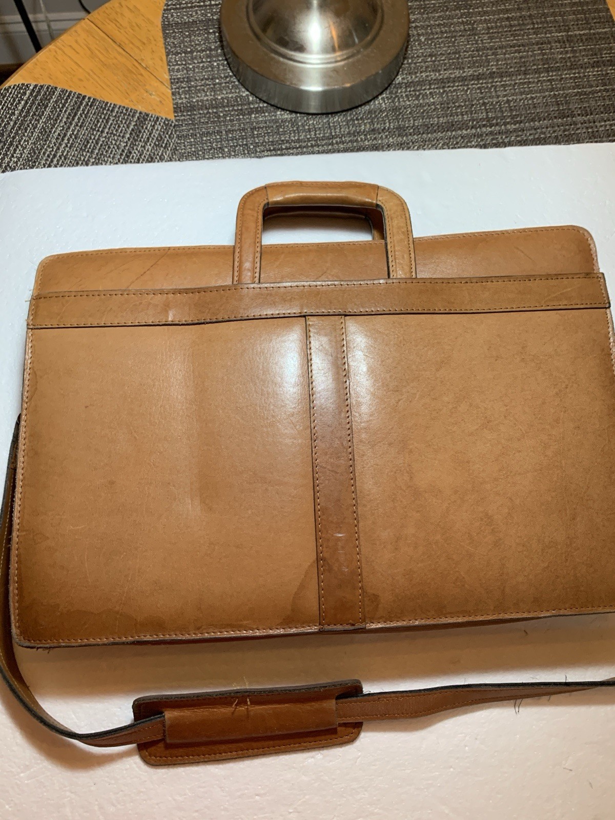 Brown Leather Briefcase Laptop VTG Zip Hipster Softside