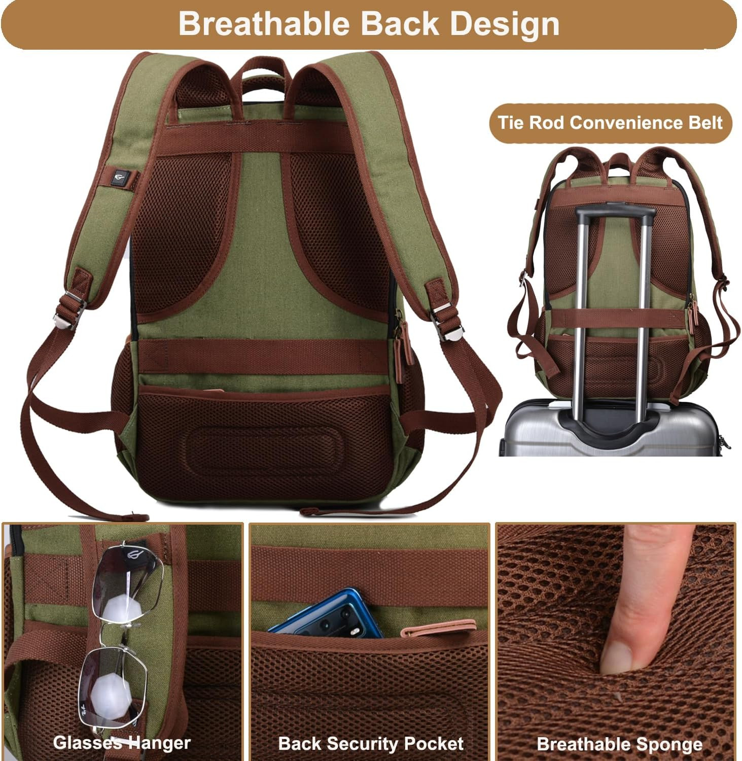 Stylish Canvas Laptop Backpack with USB Port for 15.6″ Laptop – Green