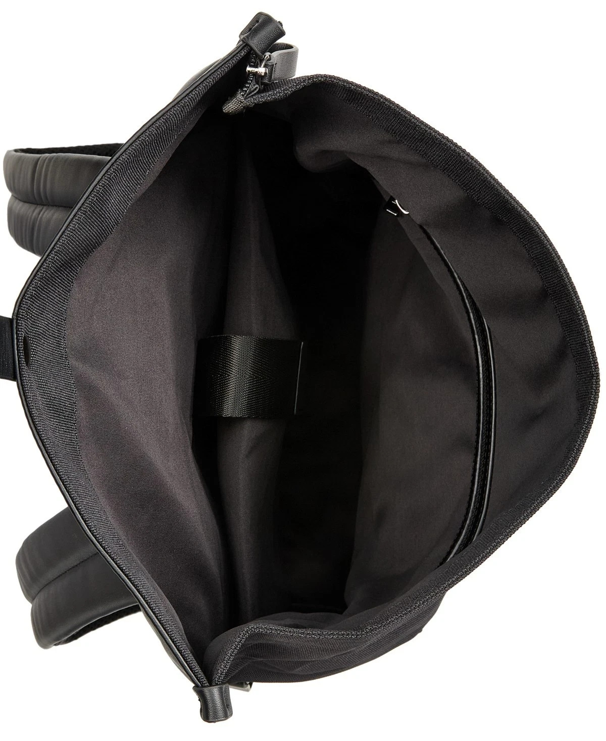 ALFANI Backpack Black Canvas Roll Top Backpack Faux Leather Trim Laptop Sleeve