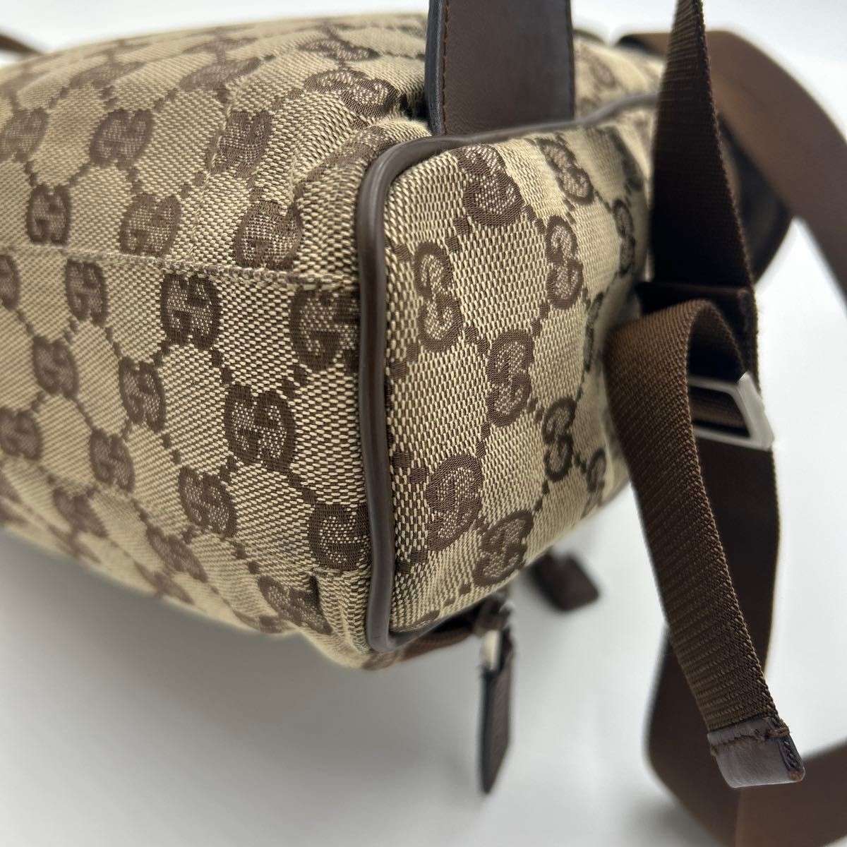 GUCCI men’s Gucci Backpack GGPattern GGCanvas Brown Leather 28×19×7.5cm