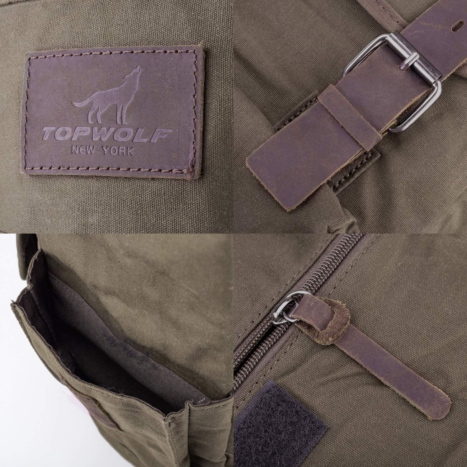 Waterproof Waxed Canvas Backpack for Men Travel Rucksack Leather Trimming (Green