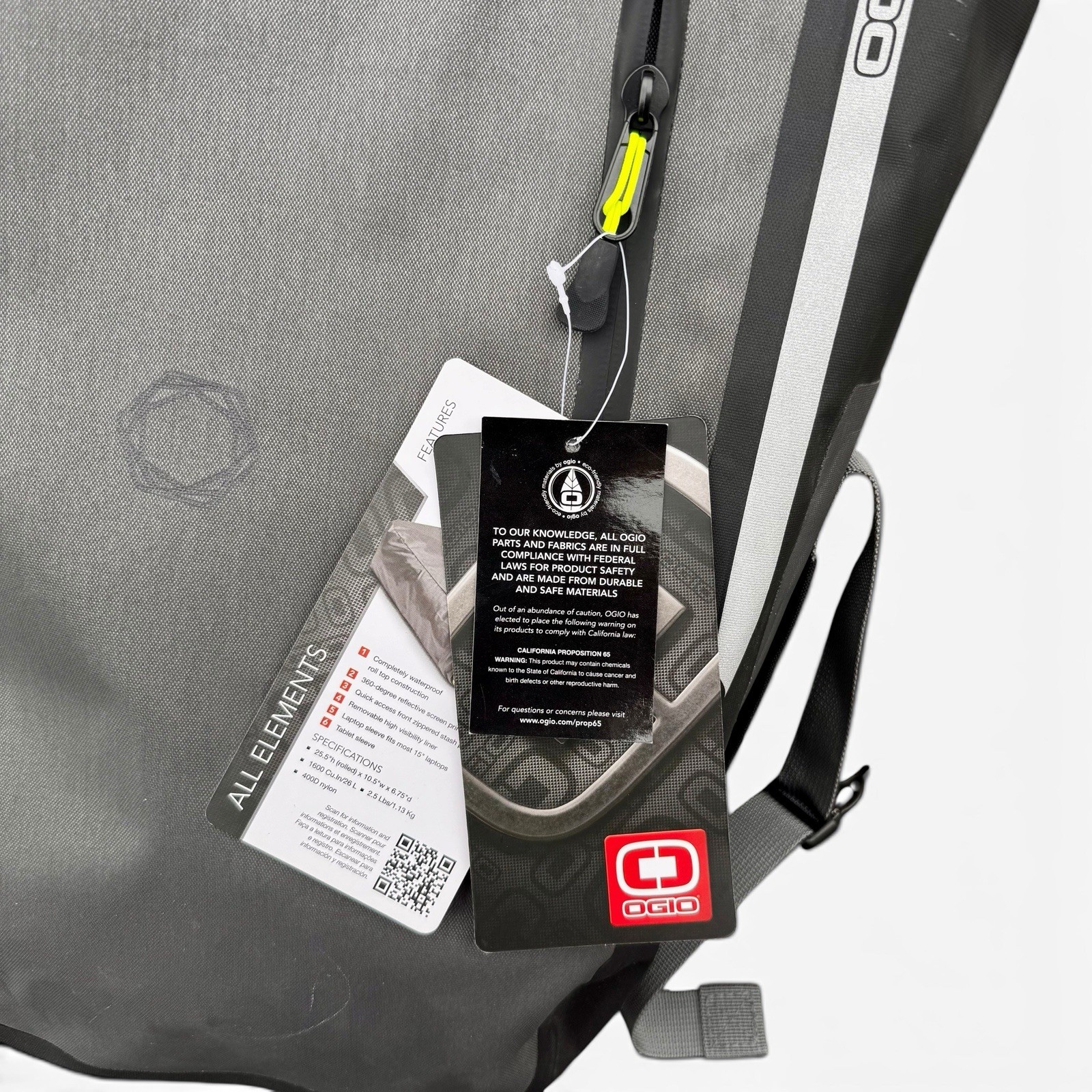 OGIO All Elements Waterproof Roll Top Backpack 26L Laptop Bag NWT Gray