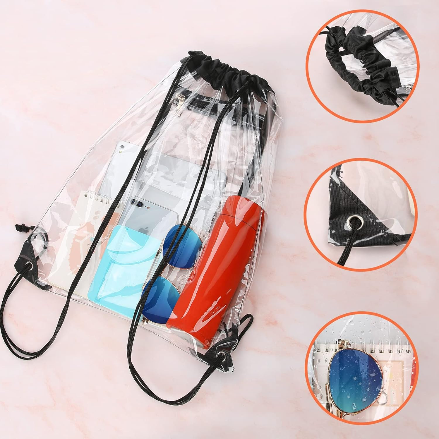 2 PACK Clear Drawstring Bag Stadium Approved, See through PVC