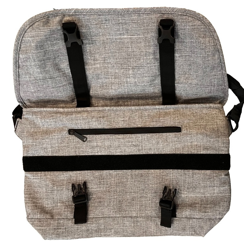 Herschel Gray Messenger Bag Adjustable Strap Buckle Zip Outer Pockets Brand New!