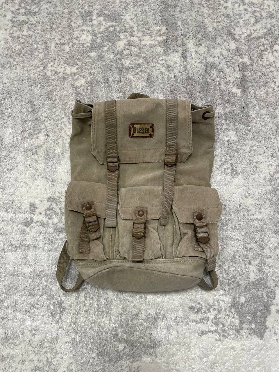 ULTRA RARE Archive 80-90s DIESEL Metal Hardware Canvas Backpack Military