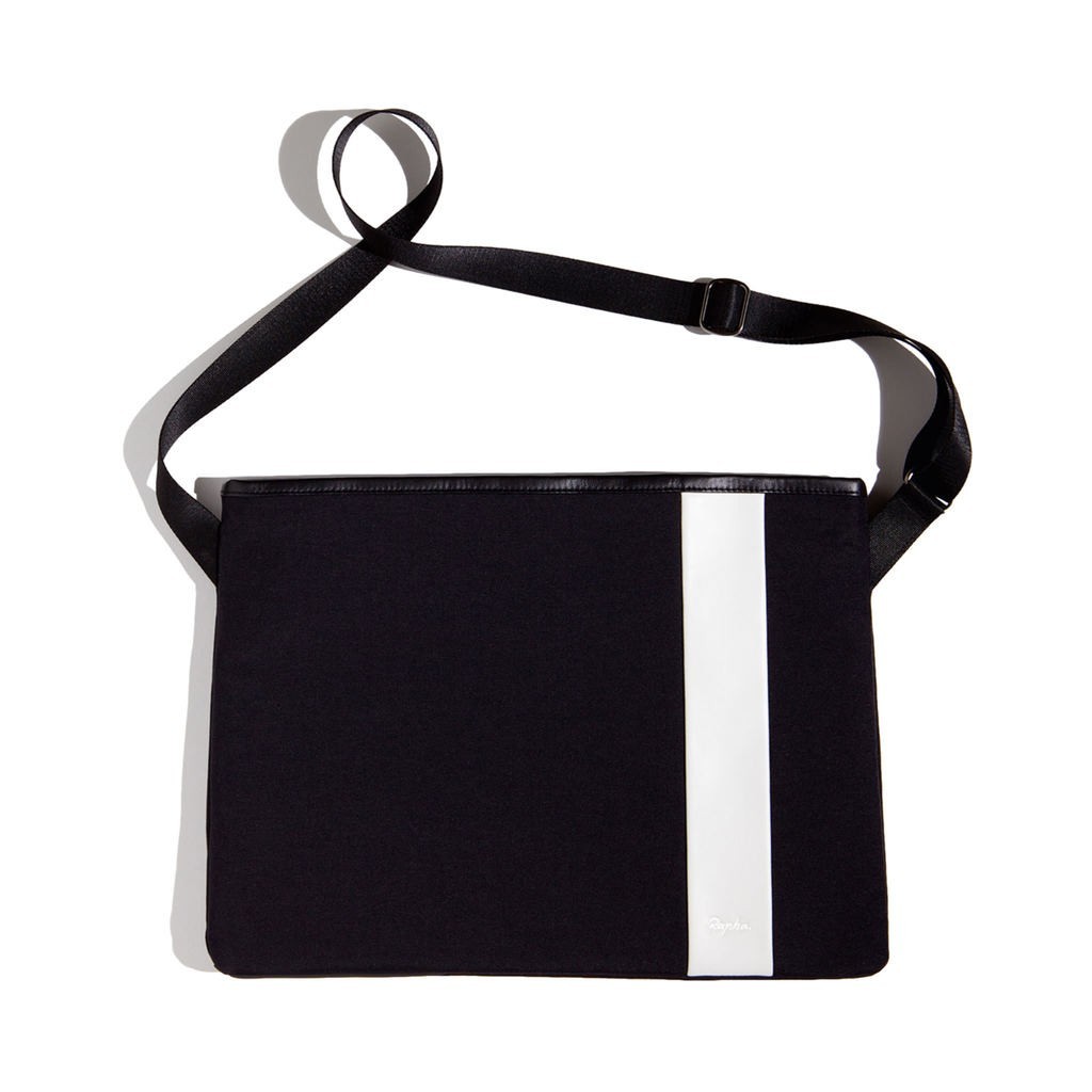 Rapha Classic Black W/ White Stripe Structured Zip Musette Cycling Shoulder Bag