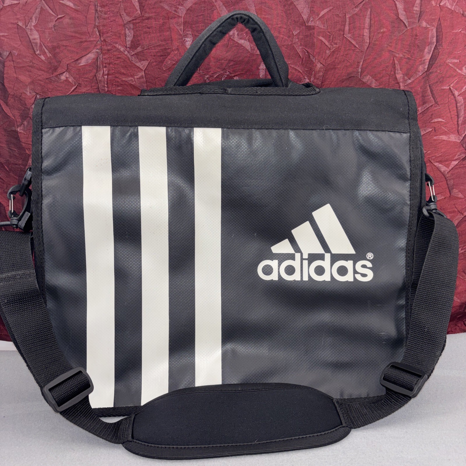 Vintage Adidas Big Flap Laptop Briefcase White Logo 3 Stripes Travel Top Handle