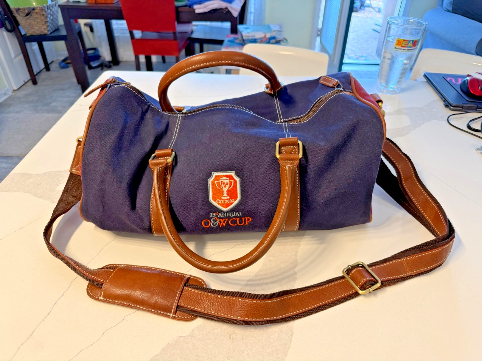 F. H. Wadsworth NYC Canvas/Leather trim Duffel, Classic Navy/Burgundy, EUC