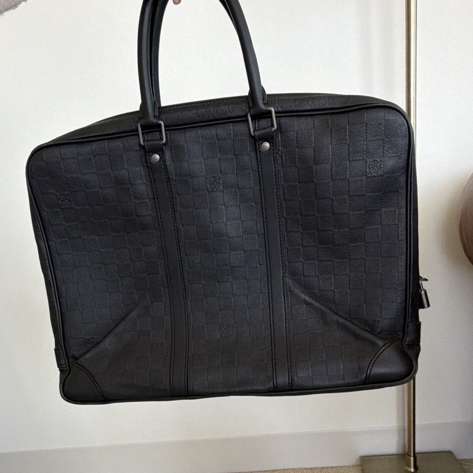 Louis Vuitton Porte Documents Voyage Damier Infini Black Leather Briefcase Bag