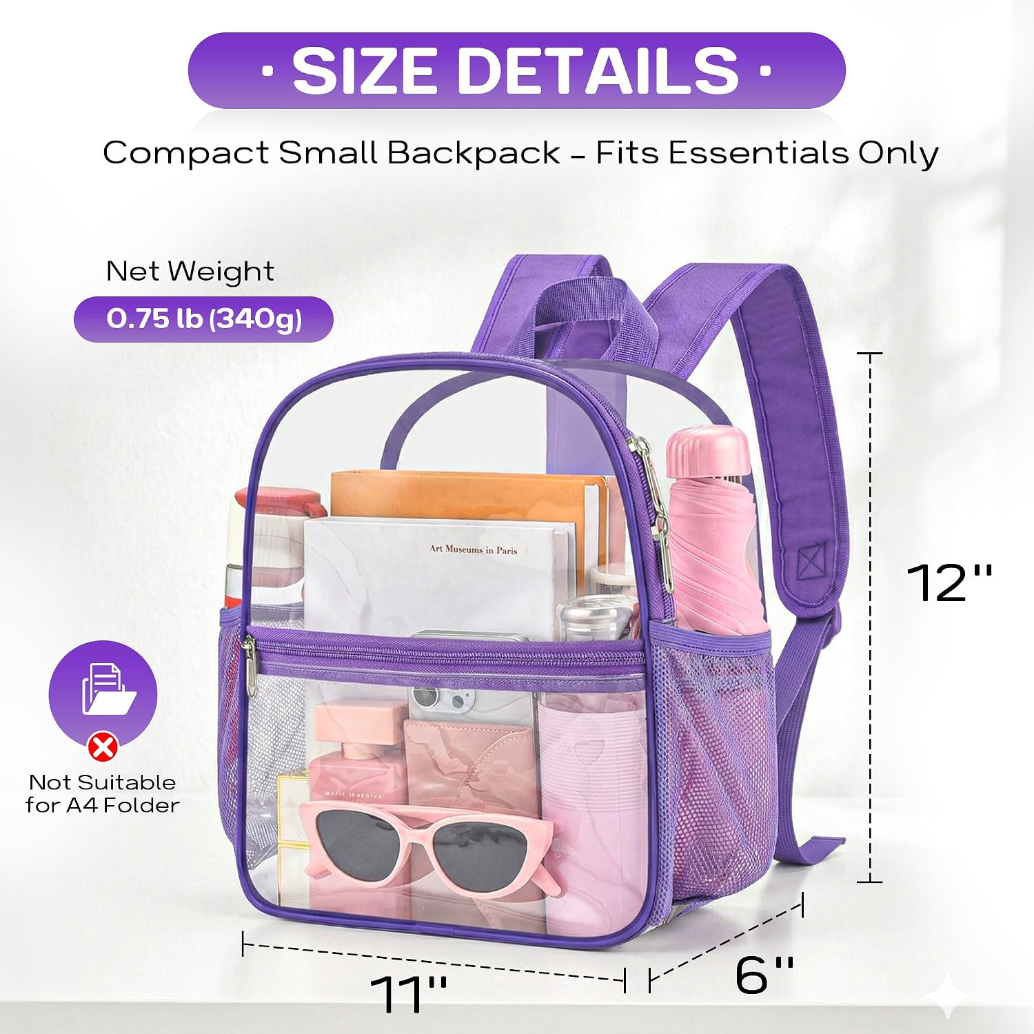 Clear Backpack for Stadium Events Stadium Backpack 12X6X12 Clear Bag | 0.4Mm Thi