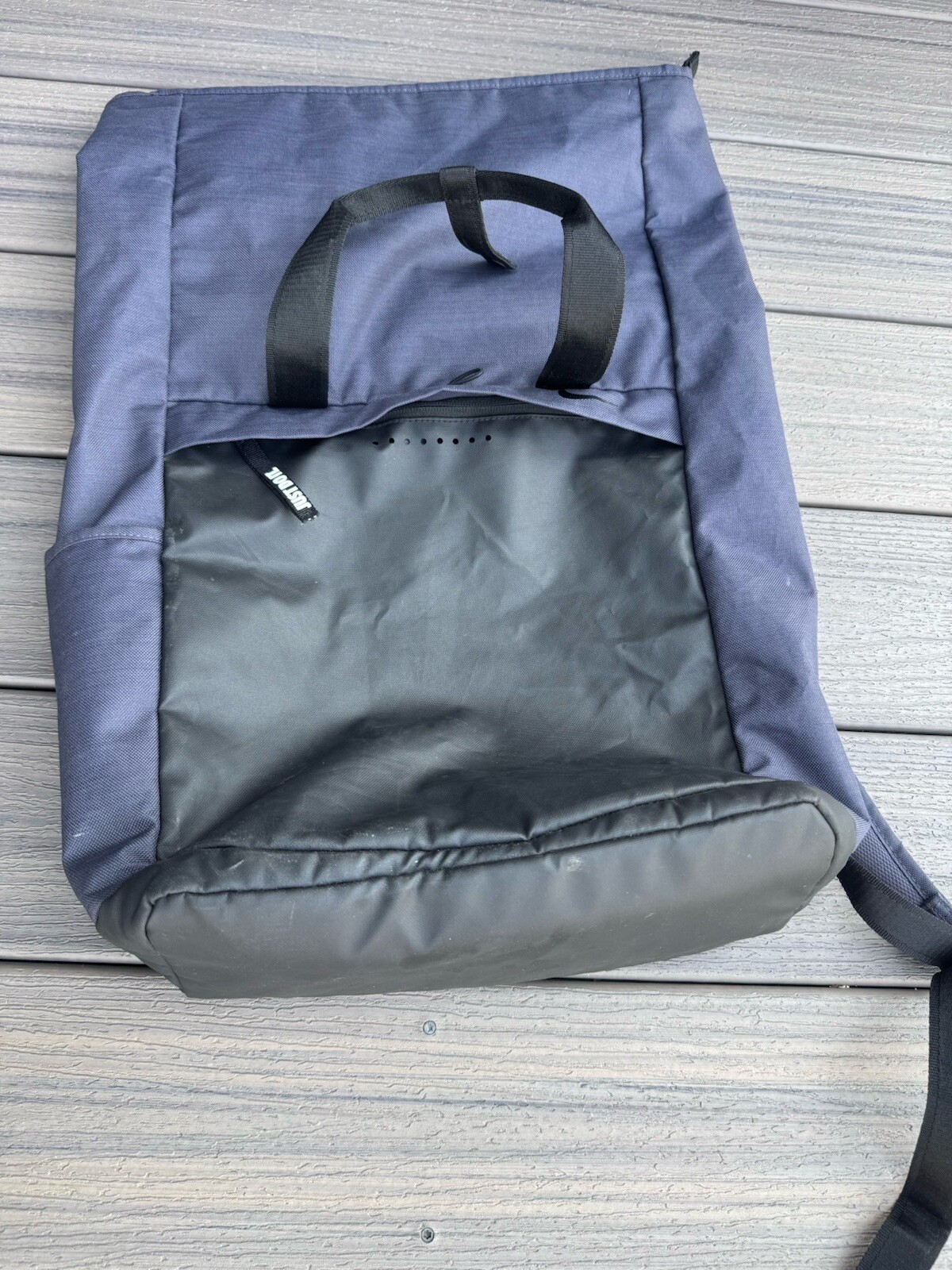 Nike Fold Over Top Zip Up Backpack Gym Bag Navy Blue Just Do It JDI