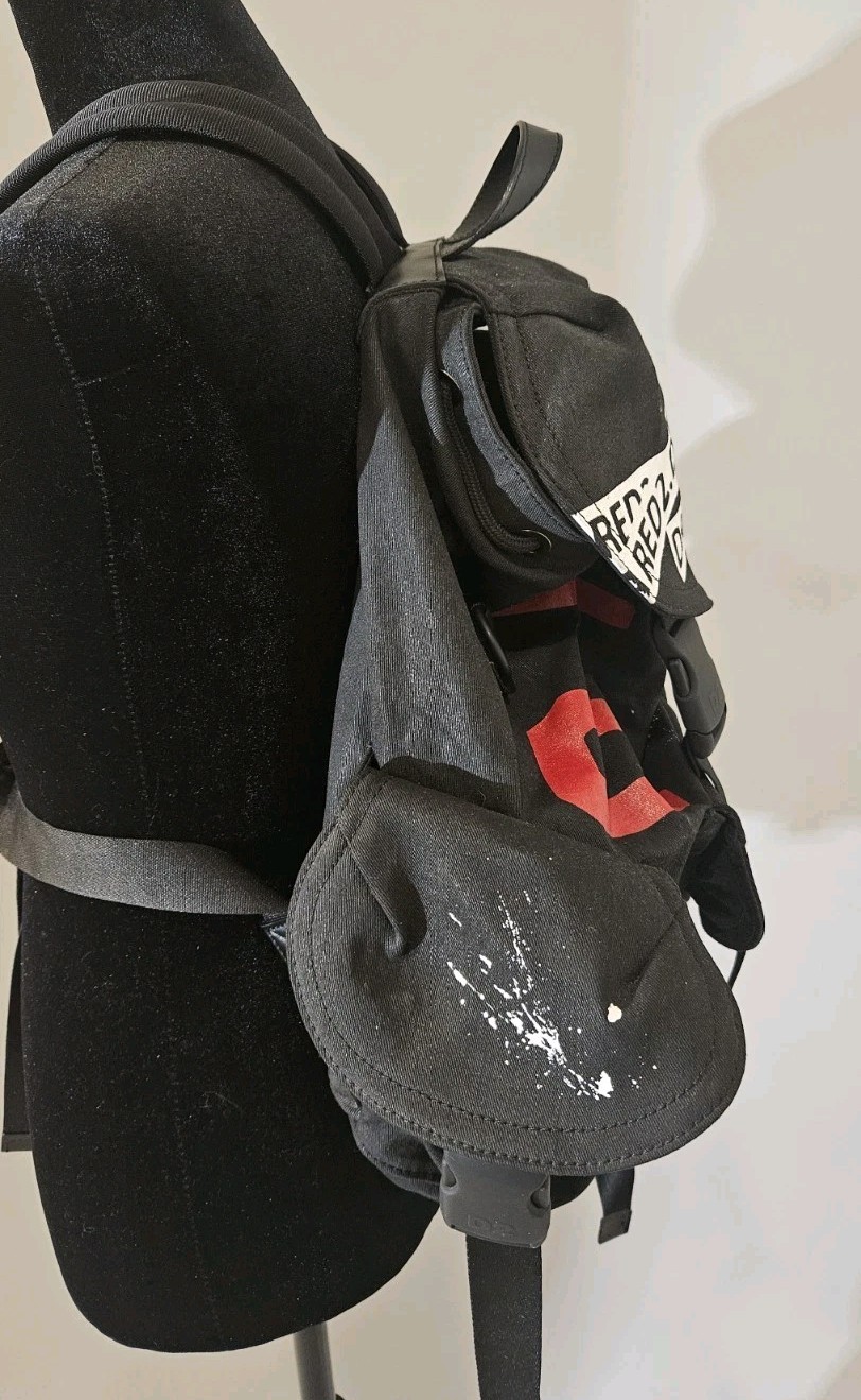 DSQUARED2 Black Graphic Print Backpack Buckle Drawstring, Adjustable Strap