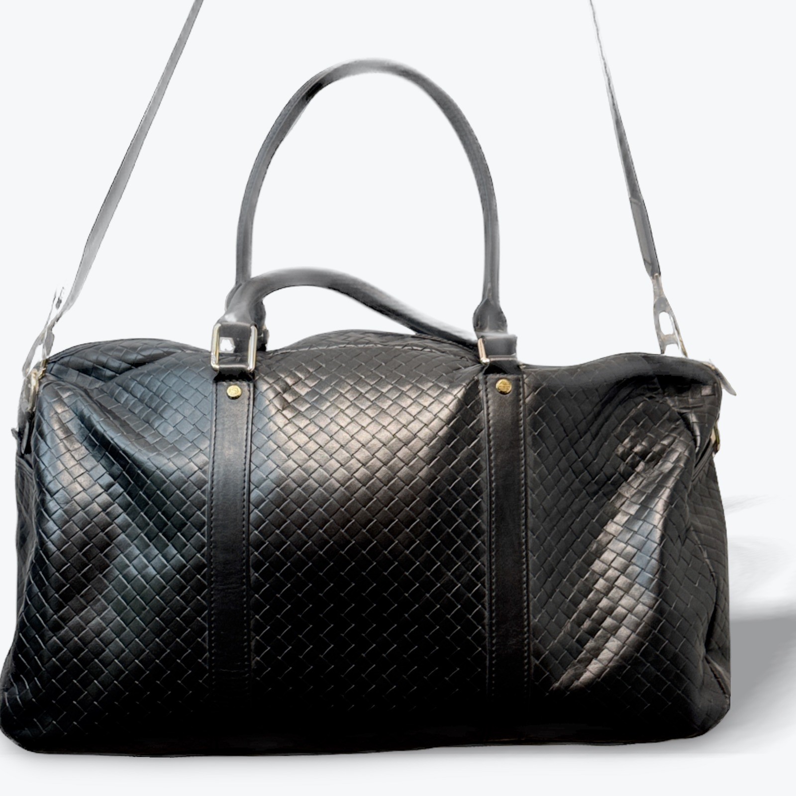Premier Club Overnight Bag MMXIII Black Woven Faux Leather Duffle Travel 19×11