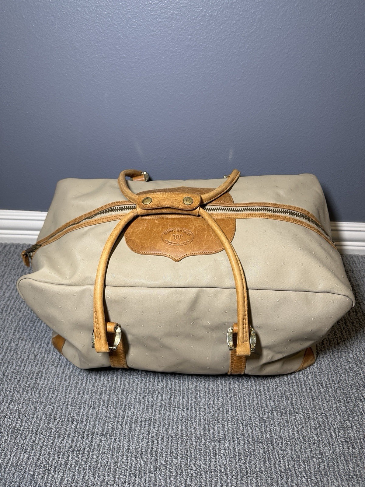 King Ranch Canvas Armstrong Leather Duty Trimmed Tote Duffle Bag Monogrammed SEH