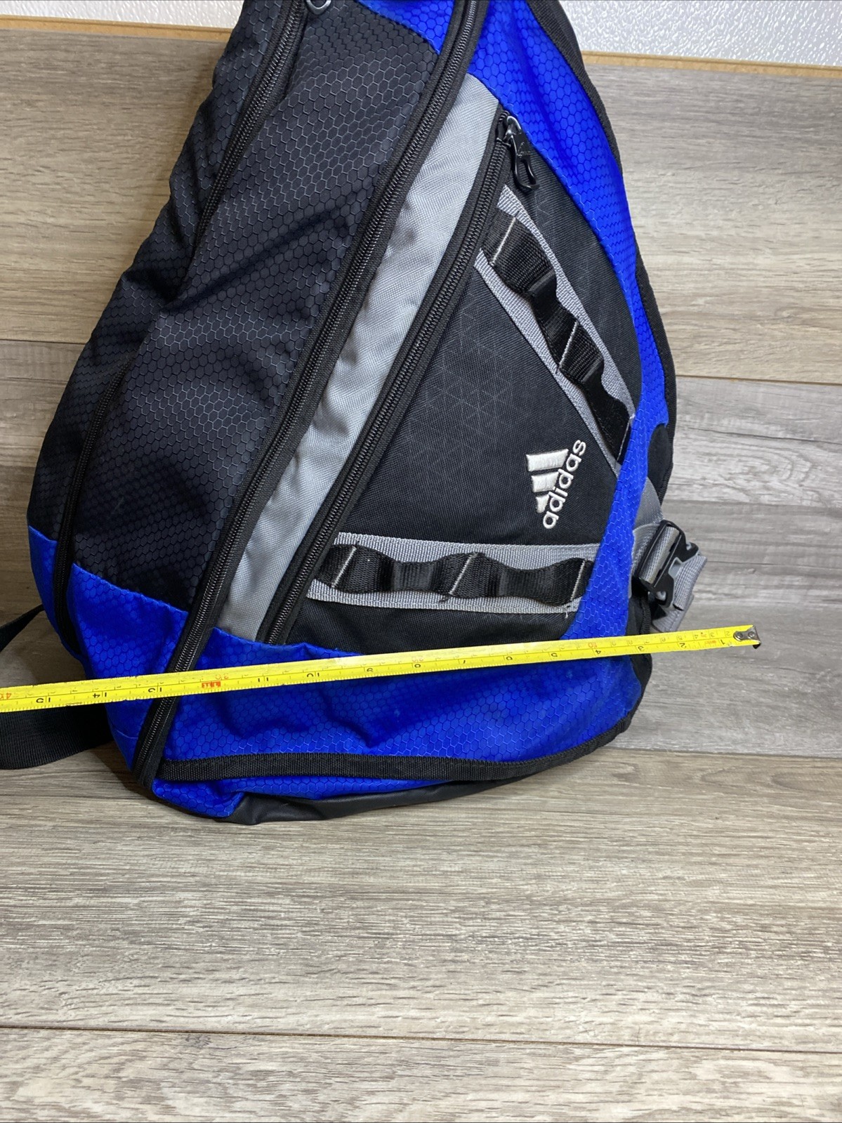 Adidas Sling Backpack Spring Load Crossbody Shoulder Strap 16×20 Black Blue Gray