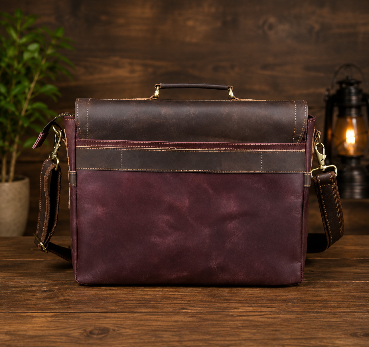 Vintage Handmade Leather Bag for Laptop two colour contrast