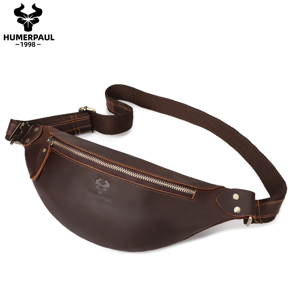 genuine leather fanny pack men bumbag waist bum belt travel bag pouch purse