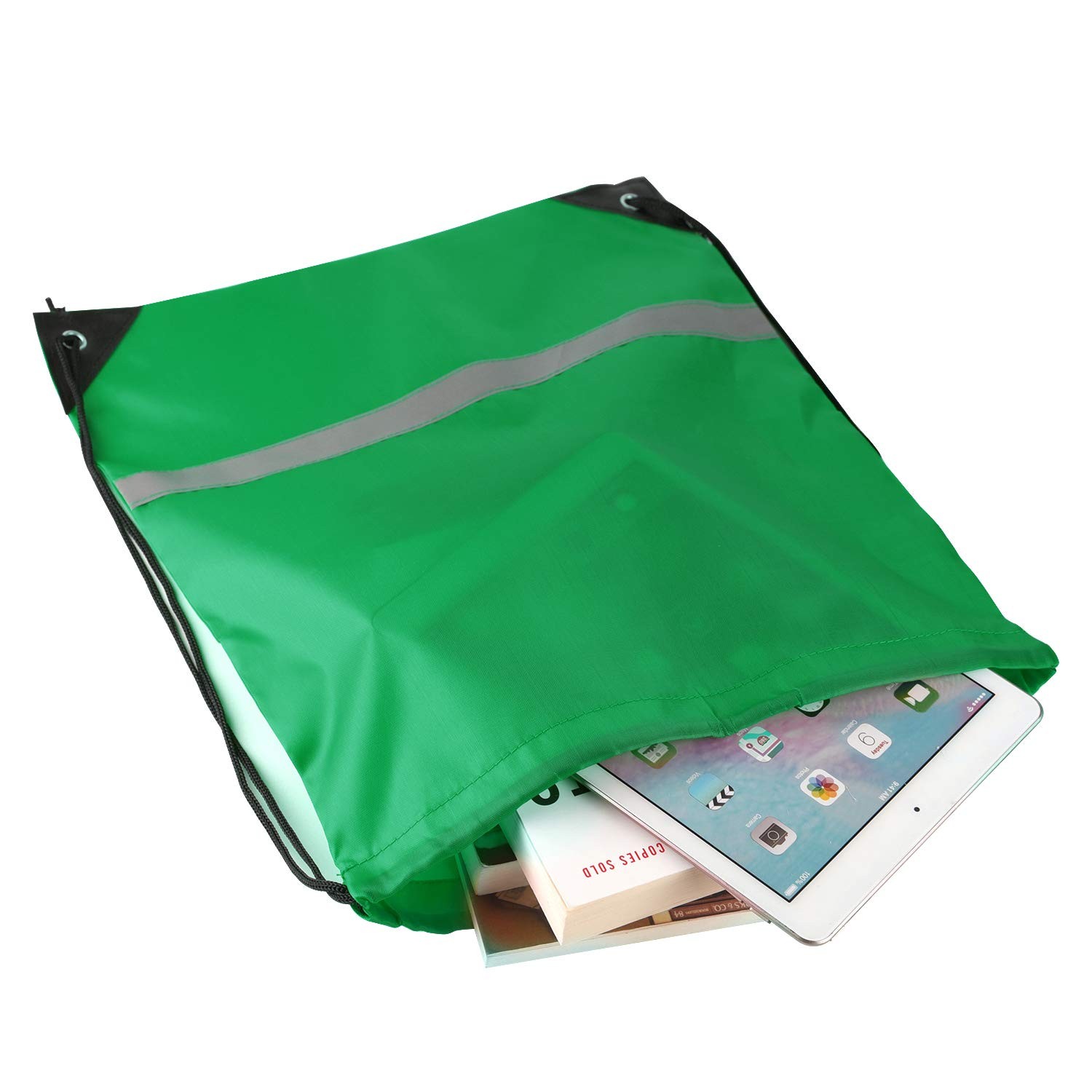 12 Pcs Drawstring Backpack Bag Bulk Reflective Backpack Dark Green String Bag…