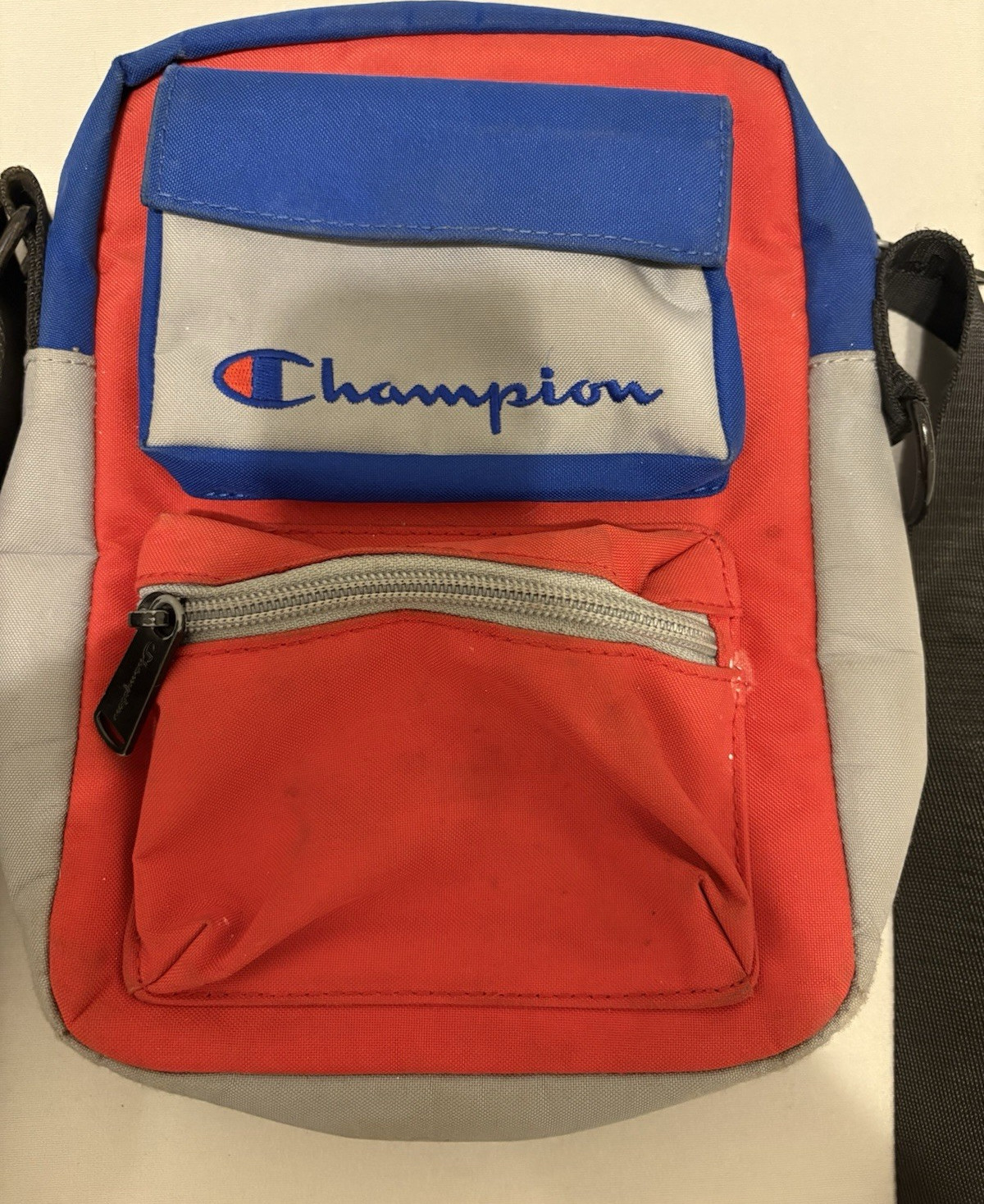 Champion Colorblock Crossbody Bag Red Blue Gray Adjustable Strap