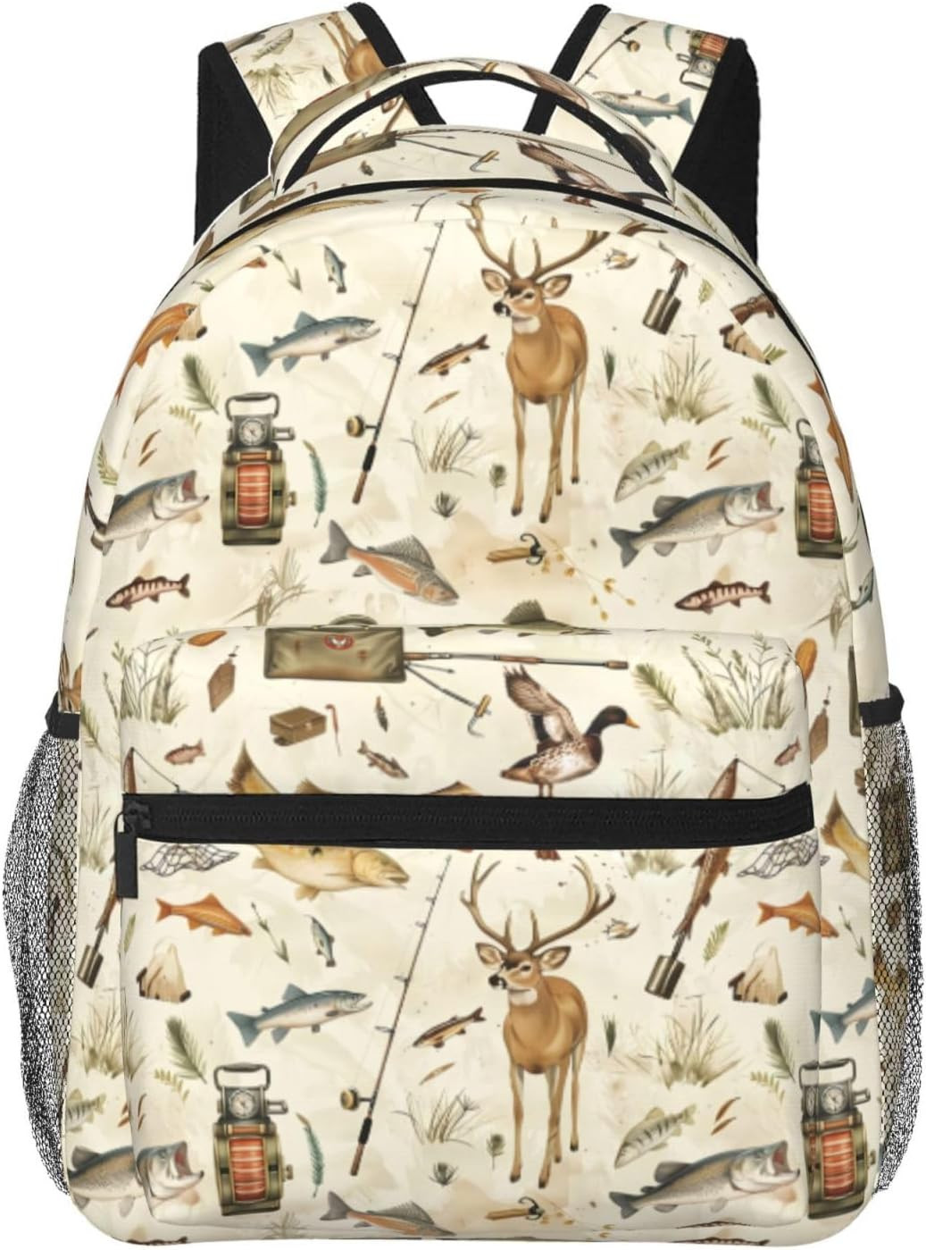 Outdoor Adventure Casual Backpack, Lightweight Laptop Bag Daypack, Deer Fish and