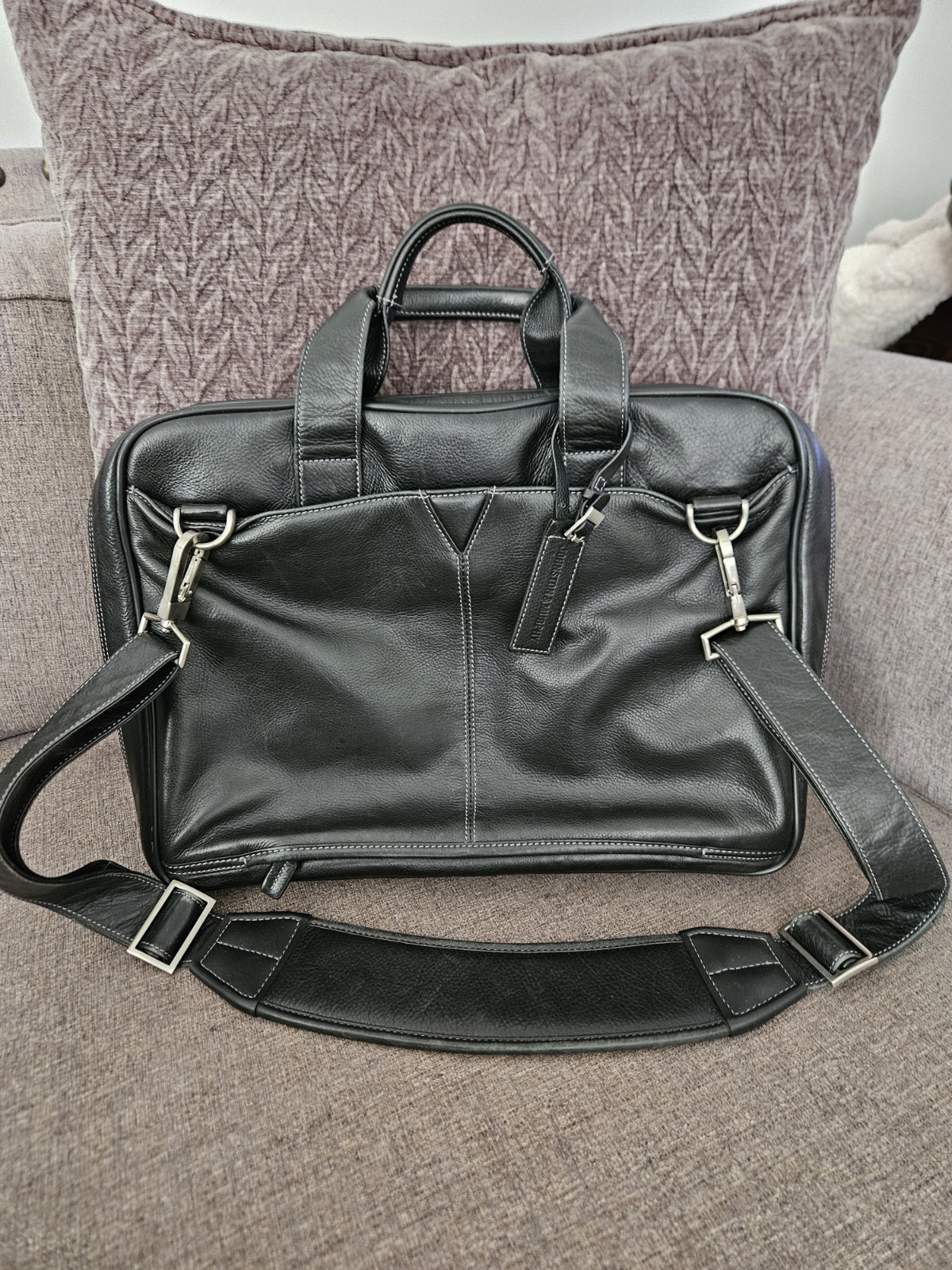 Johnston & Murphy Brown Leather Briefcase Shoulder Messenger Laptop Bag