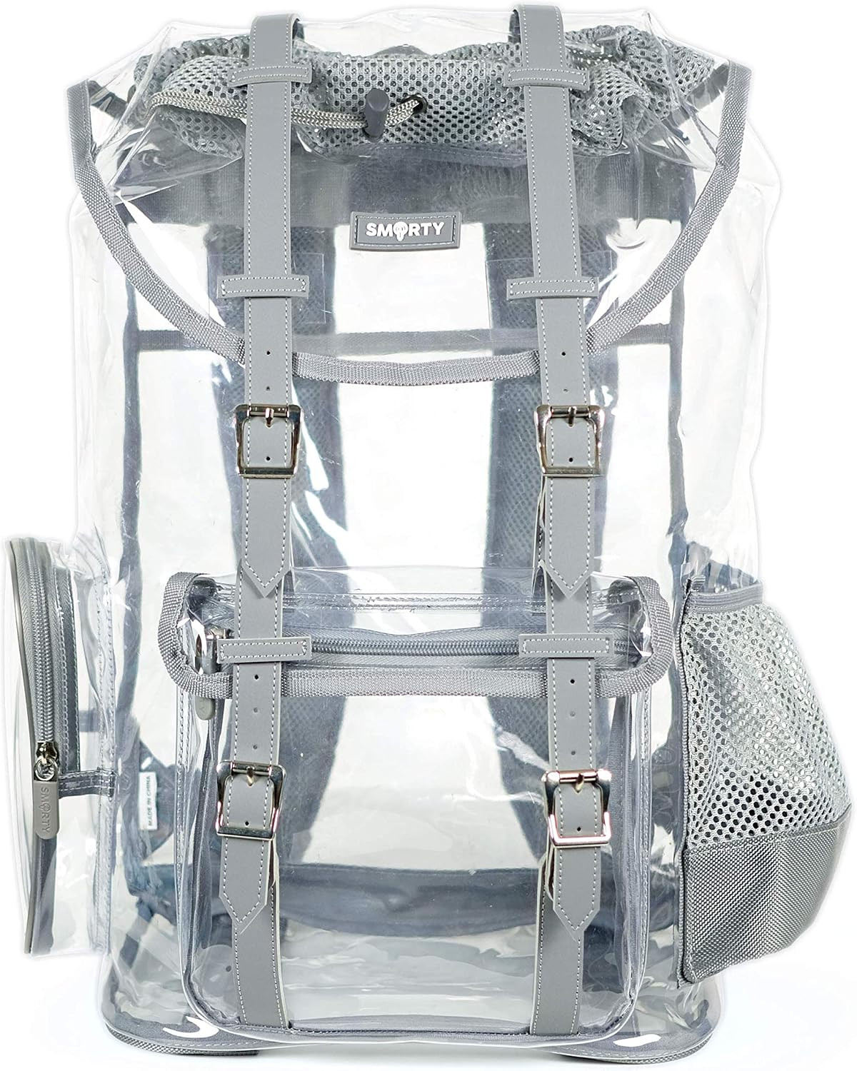 Heavy Duty Clear Backpack V2 Durable Transparent See through Bag (Gray, Large Ru