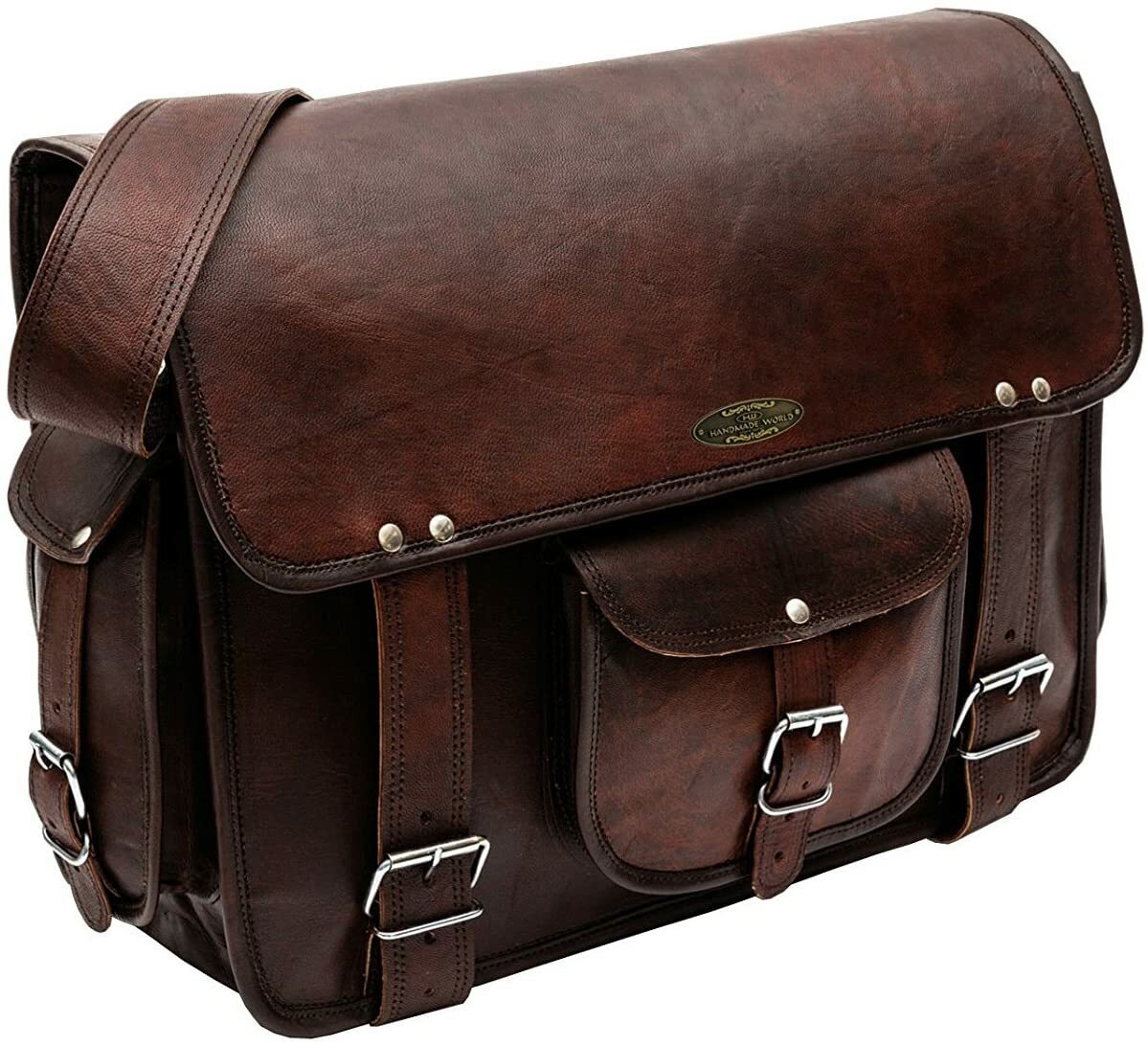 Handmade Real Brown Leather Laptop Bag Shoulder Messenger Office Briefcase