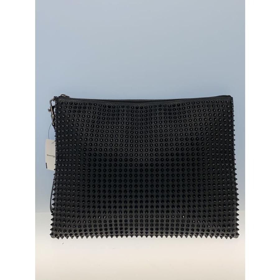 Christian Louboutin Auth Studs Spike Clutch Bag Handbag Wristlet Strap Black