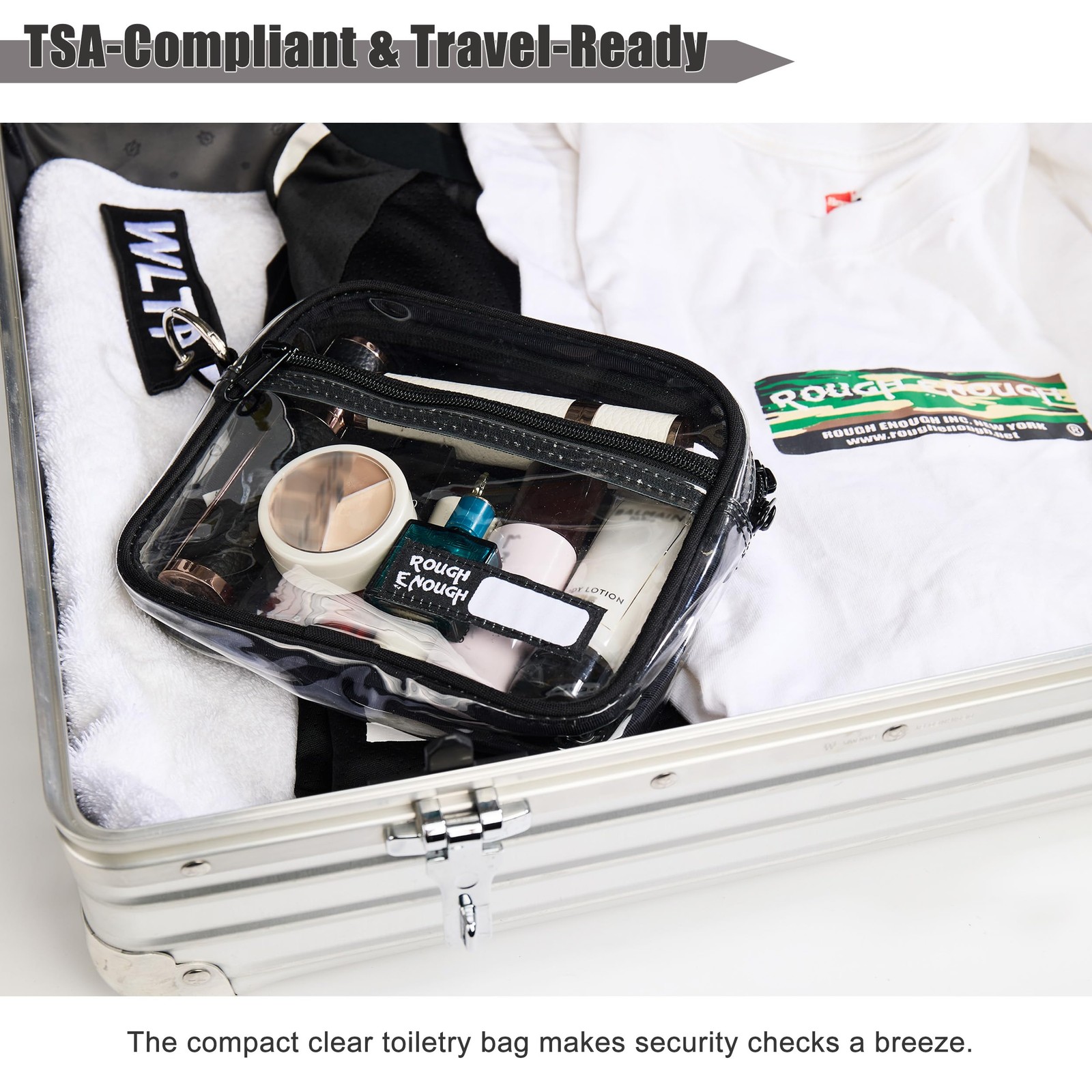 Rough Enough Clear TSA Approved Toiletry Bag for 7 x 6 x 1.5 inches, Black