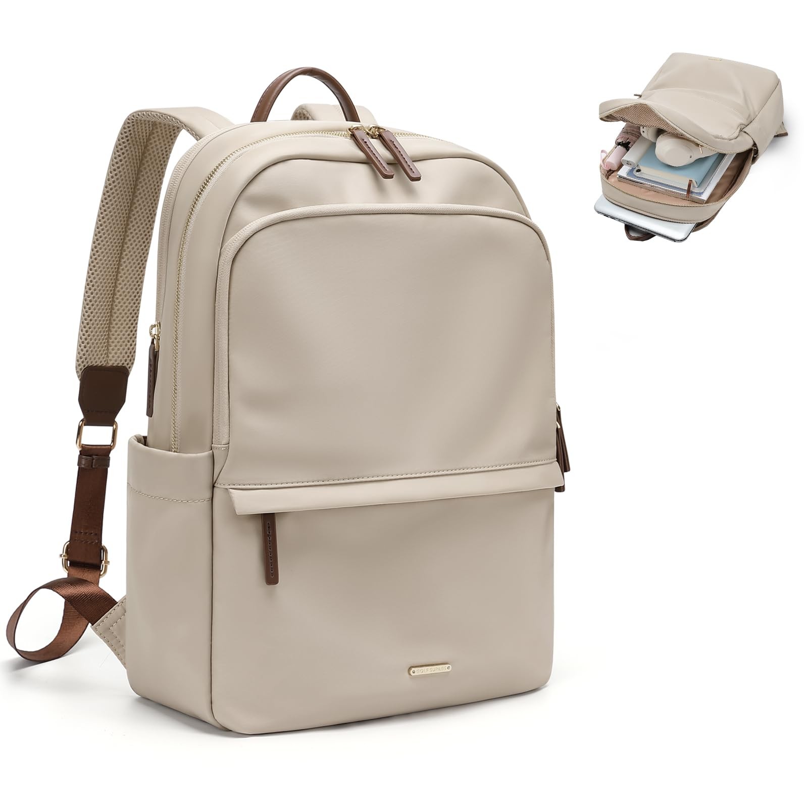 Women Laptop Backpack Casual Daypack Travel Purse Fits 14 Inch Notebook Apricot