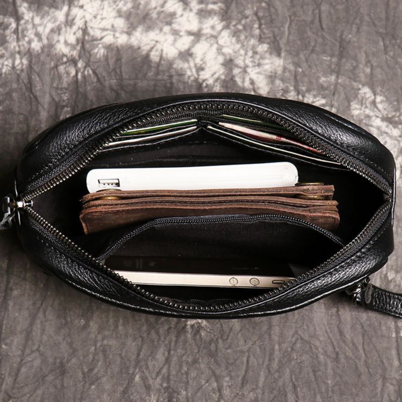 Mens Genuine Leather Wristlet Bag Travel Clutch Organizer Small Pouch Wallet
