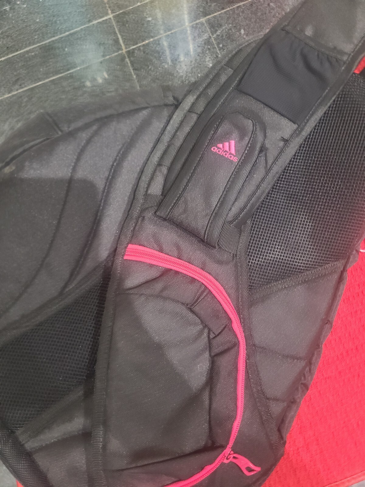 adidas load spring sling backpack shoulder bag pink and black