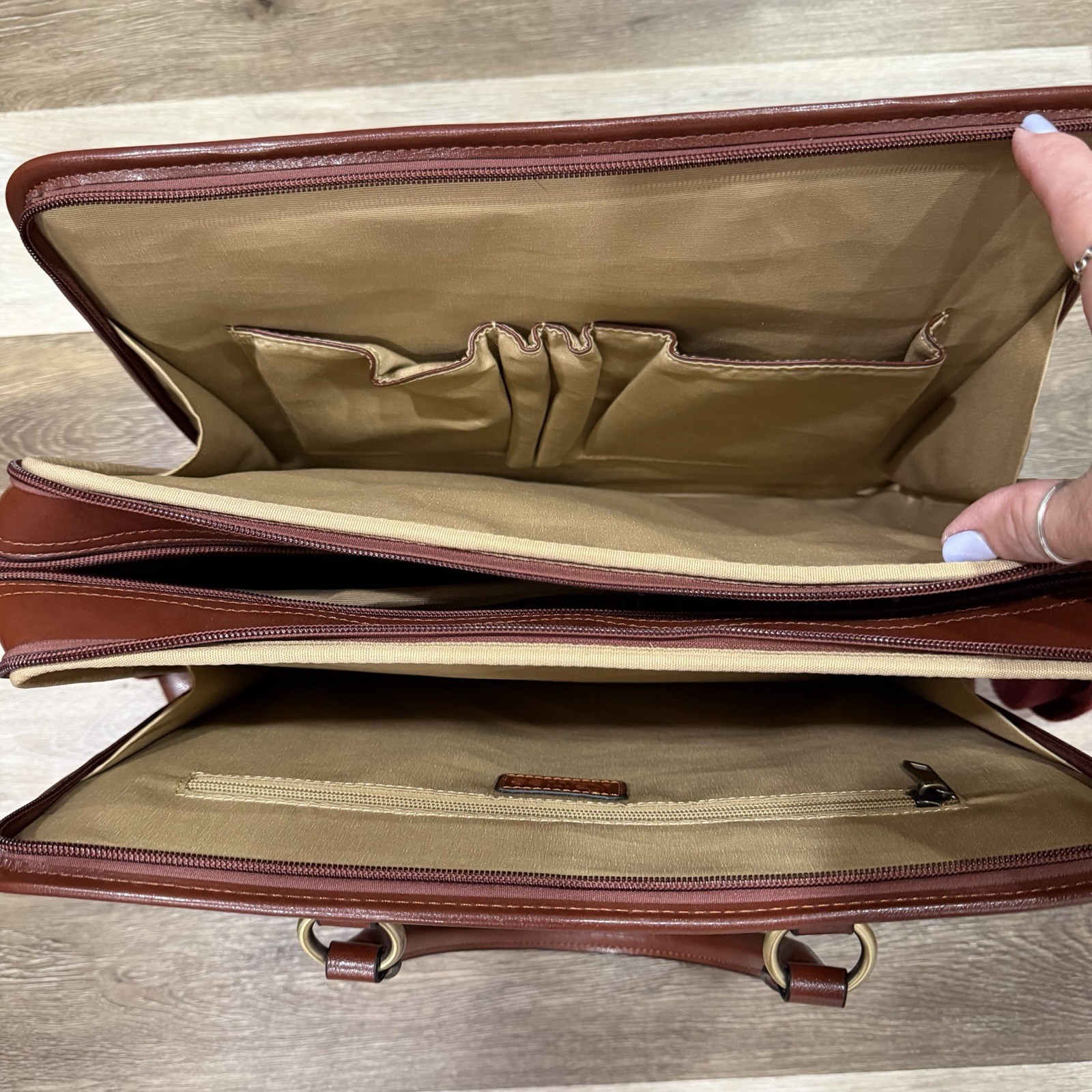 New Kattee Leather Briefcase Large 15”x11” Laptop Tote Bag Adj Strap Dbl Handles