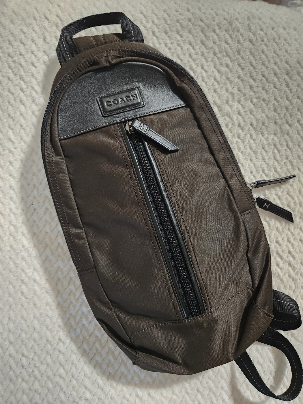 Coach Men’s Varick Nylon Sling Pack Brown Black Nylon Bag