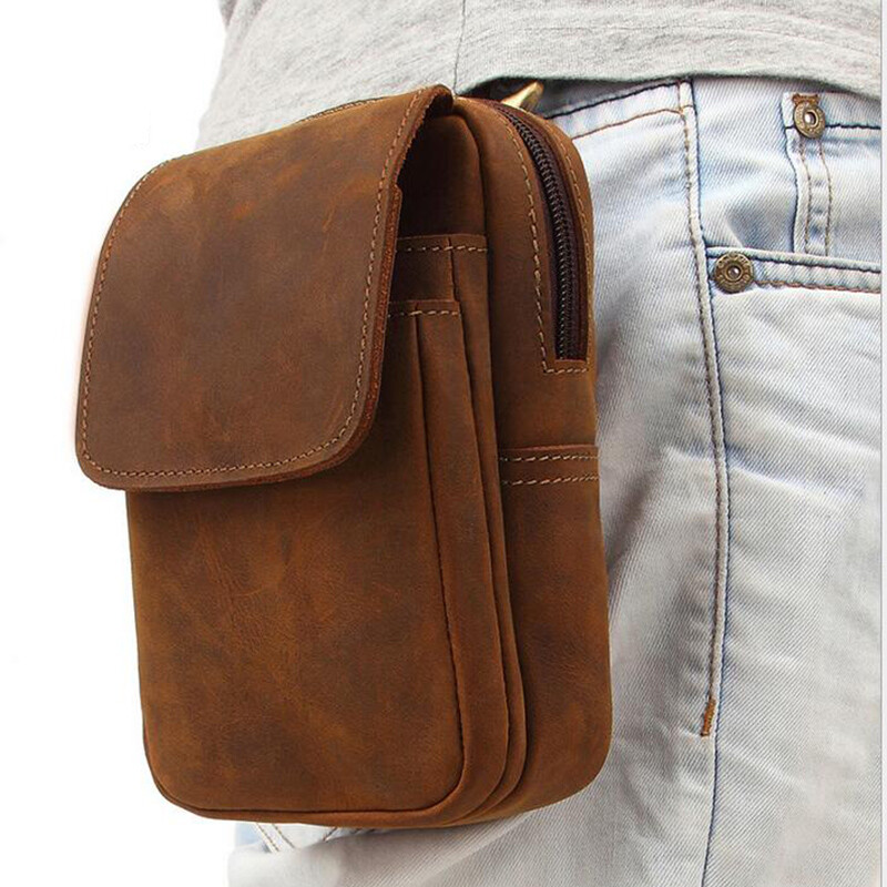 Men’s Genuine Leather Belt Bag Waist Fanny Pack Cell Phone Pouch Wallet Purse