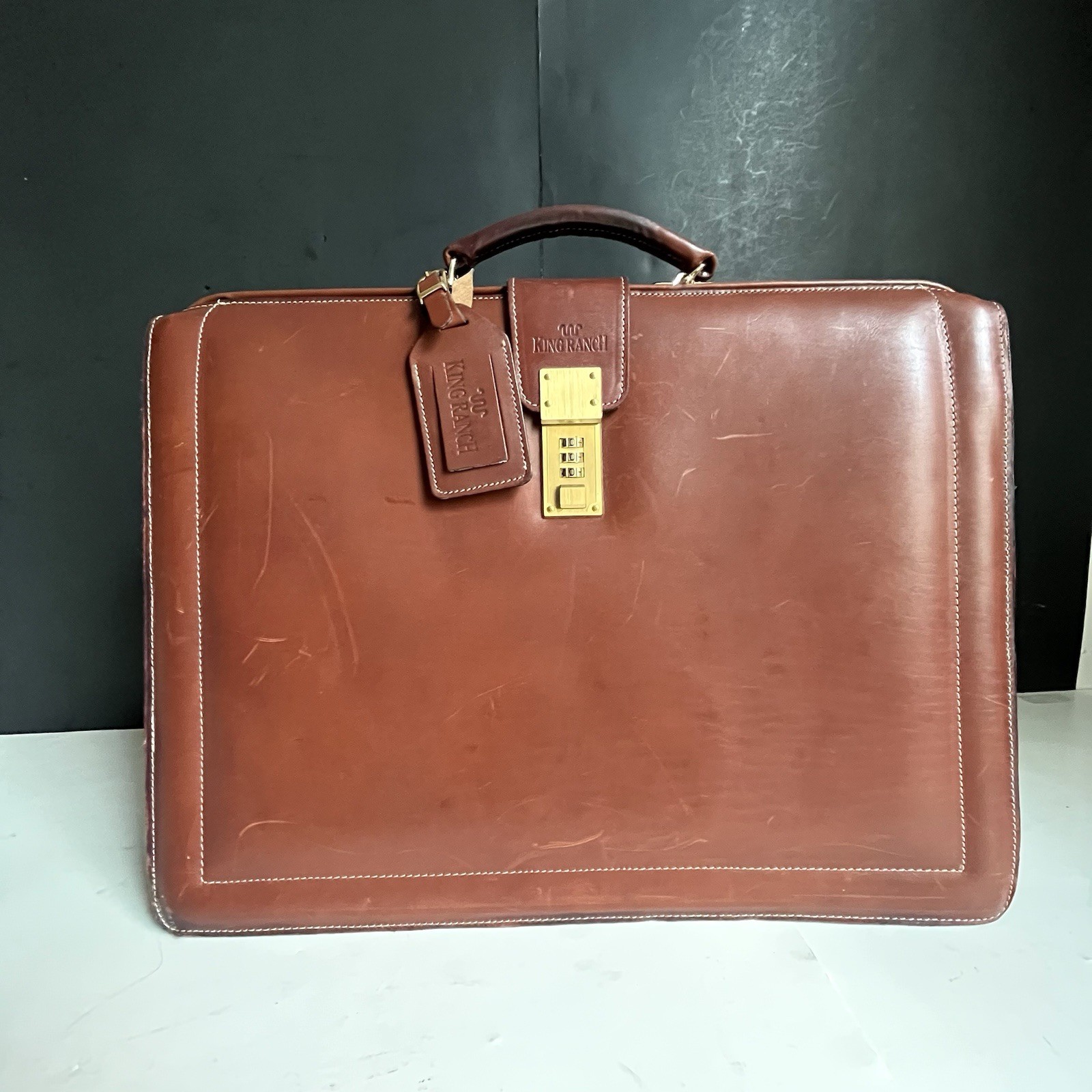 Rare King Ranch Classic Tan Belting Leather Combination Lock Lawyer Briefcase