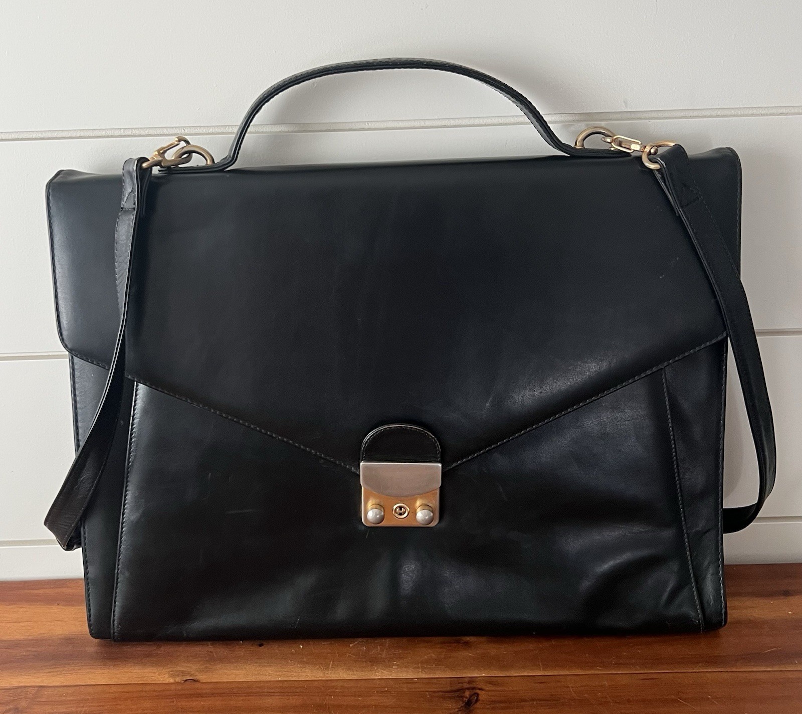 Vintage NORDSTROM Briefcase Satchel Black Leather W/key