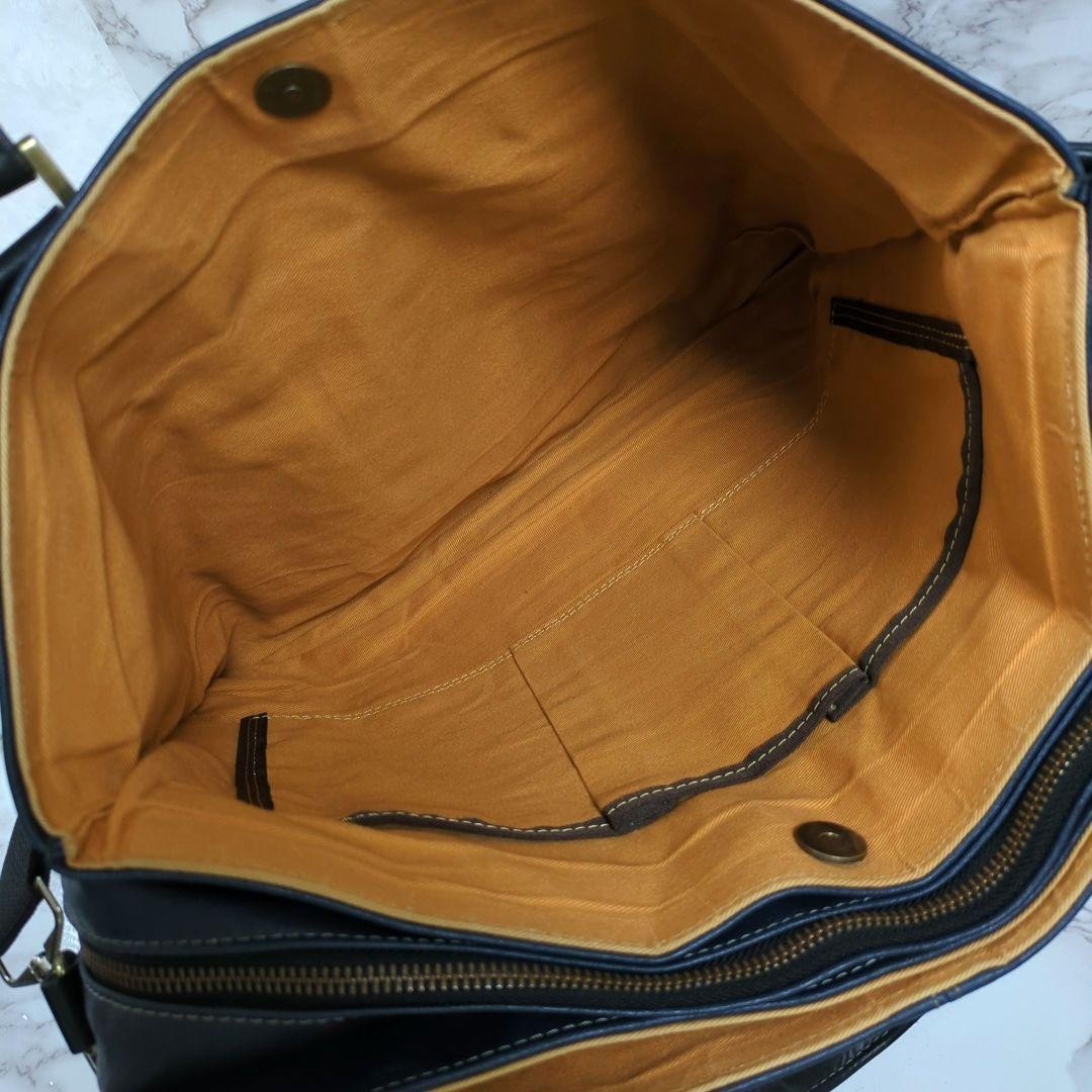 EVERWIN 2Way Leather Briefcase Shoulder Bag Navy 3 Compartment Made in Japan