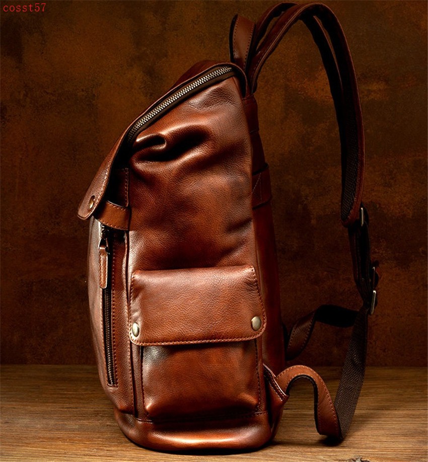 Handmade Really Cow Leather Backpack Vintage Men’s Casual Travel Bag Laptop Bag